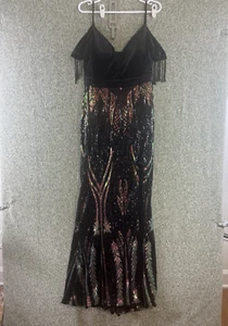 Vestido Giffniseti Mujer Grande Maxi Salón Flecos Lentejuelas Pavo Real Sirena - Imagen 1 de 13