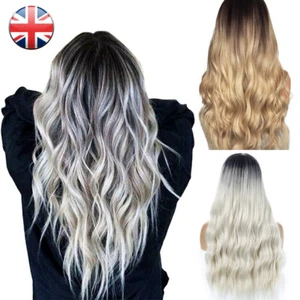 28" Women Ombre Blonde Long Curly Wigs Ladies Natural Wavy Hair Cosplay Wig UK - Picture 1 of 15