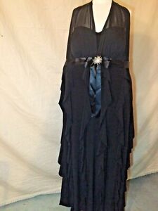 xscape black halter evening gown jeweled ruffle column Bare Back 18W New