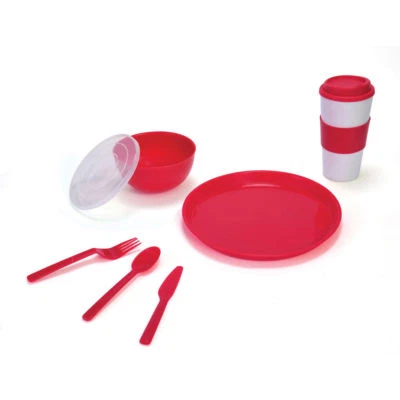 Travel Set Red Back to School 8 pieces in a Mesh Tote Bag - Image 1 of 4