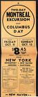 New Haven Railroad 1940 Columbus Day Montreal Excursion Broadside Poster Vgc