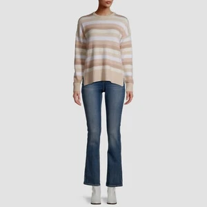 Time and Tru Women's Cozy Crewneck Sweater, Oatmeal Stripe, XL (16-18) - Picture 1 of 6