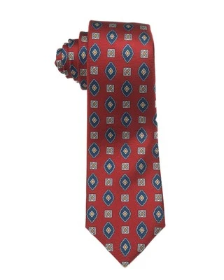 "Corbata Kiton Napoli $370 rojo azul amarillo estampado medallón 100 % seda 3,25"" 8 cm" Foto 1 de 3