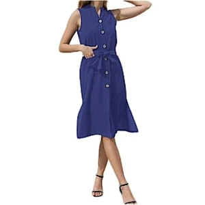 Camicia Vestito Donna XXL Nuova Bottoni Cintura Senza Maniche Con Tasche Classico - Foto 1 di 10