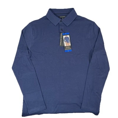 Banana Republic Luxe Touch Polo, Long Sleeve, 100% Cotton, Blue, Men Large, NEW - Image 1 of 4