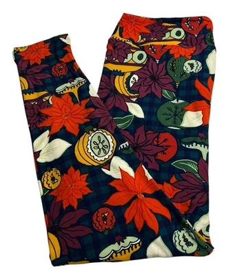 LuLaRoe Leggings TC2 Tall Curvy 2 Christmas PLAID Ornament Retro Poinsettia Tree - Image 1 of 4