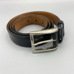 Trafalgar Cortina Leather Dress Belt Black Mens 38 Silver Buckle - Picture 1 of 10