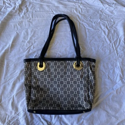 Bolso de Mano Oroton Gris Monograma Jacquard Lona y Cuero Negro Acentos Foto 1 de 4