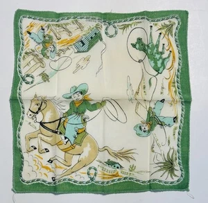 Vintage Children's Hankie Western Cowgirl Horse Roping Themed Cotton - Picture 1 of 7