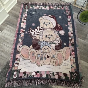 Weihnachten Teddybären Gobelin Überwurf Decke 60 x 42 Urlaub gemütlich - Bild 1 von 7