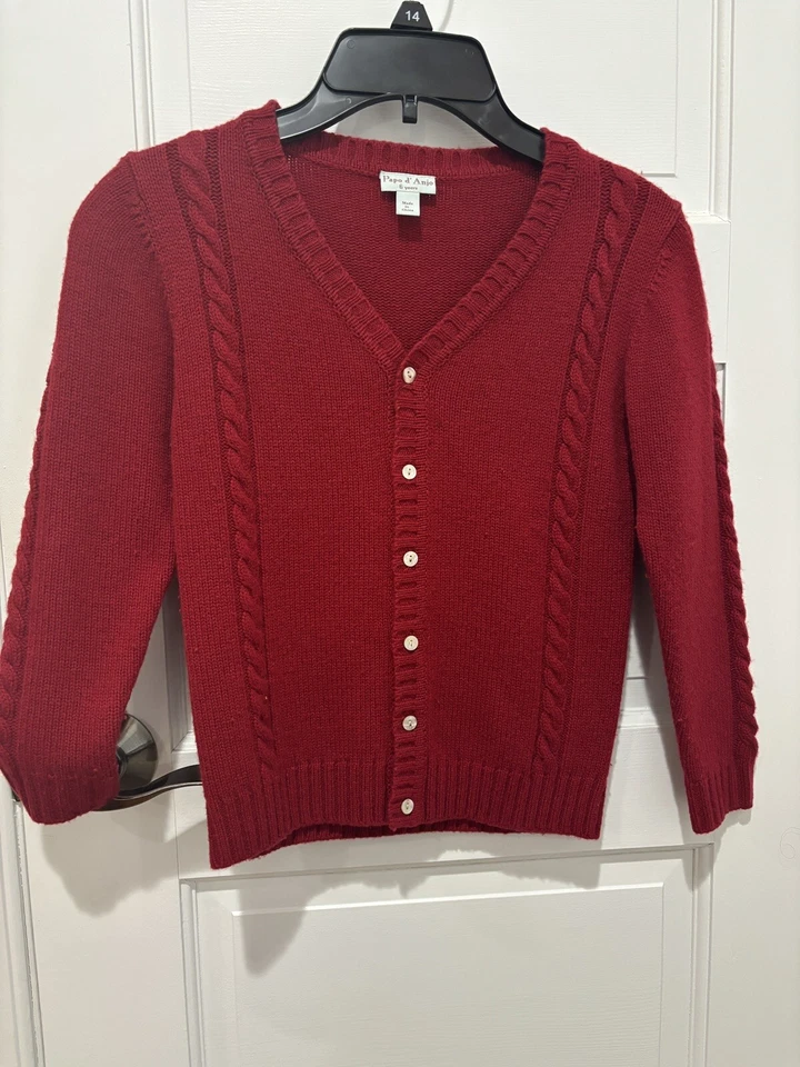 Papo d'Anjo Boys Cashmere Red Cardigan Sweater Worn Once Sz 6 - Image 1 of 2