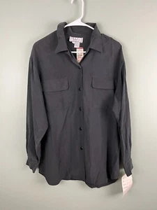 NWT New York City Blouse Co Vintage Black Button Down Silk Shirt Sz Small L/S - Picture 1 of 10