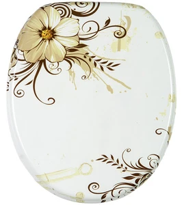 TOILETTENSITZ WC SITZE KLODECKEL DECKEL BRILLE BRAUN MIT ABSENKAUTOMATIK FLOWER - Bild 1 von 7