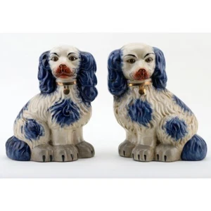 NUEVAS FIGURAS DE PERROS STAFFORDSHIRE AZUL Y BLANCO CERÁMICA SPANIELS - Imagen 1 de 4