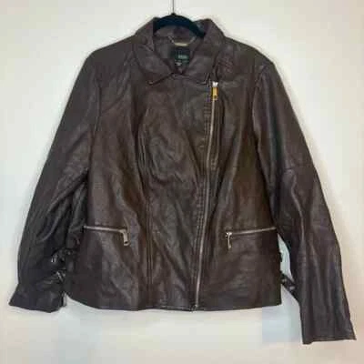 a.n.a Brown Imitation Leather Zip-up Moto Jacket with Pockets Size 1X - Image 1 of 4