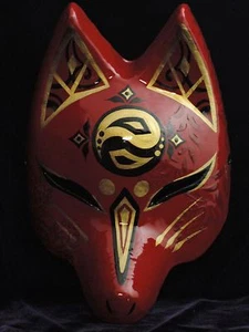 New Japanese fox half mask motif " Phoenix " Hand made Antique F/S - Picture 1 of 8