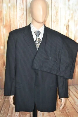 Traje Burberry London Hombre Lana Negro Rayas 3 Botones Frontales Talla 48L Wst 40x28 Foto 1 de 4