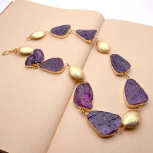Collar Color Púrpura Amatista Enchapado en Oro Áspero Cuentas Cepilladas Gargantilla Collares - Imagen 1 de 6