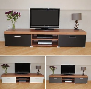 2 Metre Large 2 Door TV Cabinet Plasma Bench Stand Unit Black Walnut Grey White - Picture 1 of 22