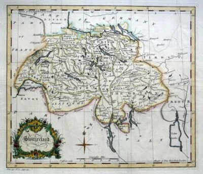 SWITZERLAND  BY JOHN GIBSON c1753 GENUINE LARGE ENGRAVED ANTIQUE  MAP - Image 1 of 4