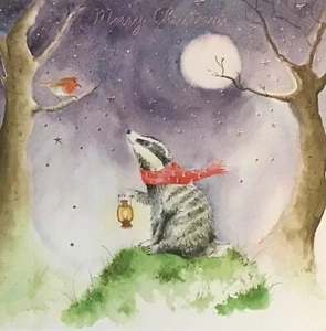 BADGER CHRISTMAS CARD~LIGHT THE WAY~LANTERN~FOILED~SINGLE~TRACKS~LOVE COUNTRY - Picture 1 of 5