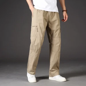 M-5XL Classic Casual Cargo Pants With Zipper And Pockets Outdoor Travel Trousers - Picture 1 of 18