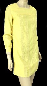 Vintage 60s 70s Yellow Babydoll Mod Go-Go Lace Accent Dress Carol Brent S S/M - Picture 1 of 9