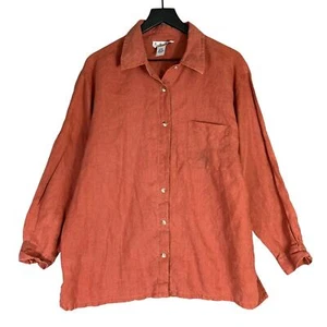 Real Comfort Damen Vintage orange Leinen Langarm Knopfleiste Hemd Größe 1X - Bild 1 von 9