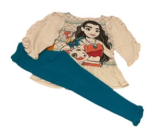 Disney Moana Girls Blue White Top & Pants Set Kids Size 6 - Picture 1 of 8