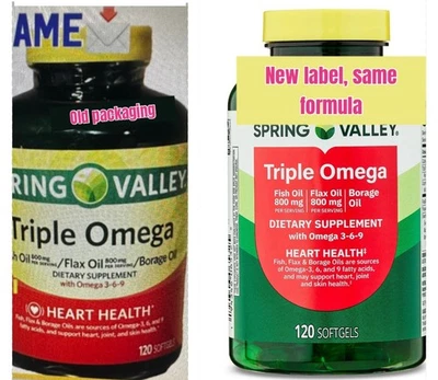 1/Spring Valley Triple Omega Fish Flax  Borage Oil  Supplement #120 Heart health - Image 1 of 4