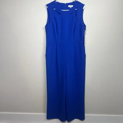 NUEVO CON ETIQUETAS Calvin Klein Mujer Talla 14 Azul Corte Mono Bolsillos Clásico Oficina Foto 1 de 4