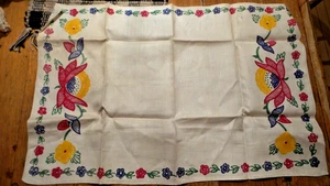 Antikes kleines LEINENTUCH Blumenmuster - Bild 1 von 2