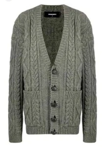 Dsquared2 Wool Cable Knit Cardigan Oversized Grey Small Fits XL RRP £995 BNWT - Picture 1 of 13