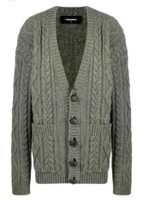 Dsquared2 Wool Cable Knit Cardigan Oversized Grey Small Fits XL RRP £995 BNWT - Image 1 of 4