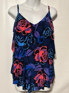Tankini verde aguamarina talla XL rosas negro azul rosa púrpura sujetador suave en capas -NUEVO CON ETIQUETAS - Imagen 1 de 7