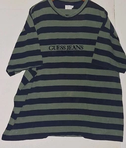 Vintage GUESS by Georges Marciano Blue Stripes USA Short Sleeve Shirt Size L - Picture 1 of 7