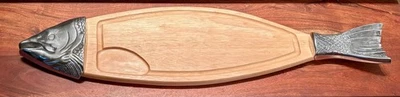 Bandeja de madera salmón pescado 28" charcutería queso lox tabla de cortar metal NUEVO Foto 1 de 4