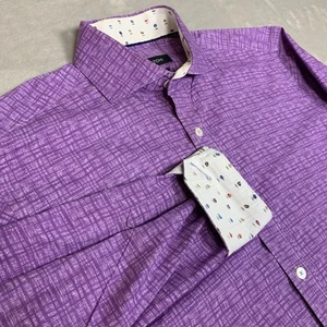 Bugatchi Flip Cuff Shirt Mens Medium Purple Geometric Shaped Fit Long Sleeve - Picture 1 of 7