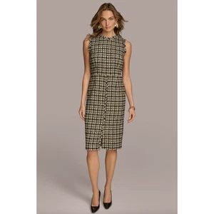 Donna Karan Tweed Dress Knee Length Houndstooth Sleeveless Sheath US 14 NWT - Picture 1 of 15