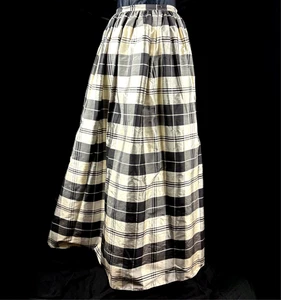 Vintage Laura Ashley Maxi Taffeta Skirt 12 Black White Plaid Long Christmas Gift - Picture 1 of 14