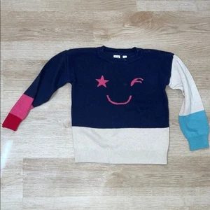 Gap Kids Smiley Wink Face Girl’s sz 6 Colorblock Sweater - Picture 1 of 4