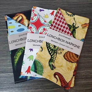 Dinosaur Themed Fabric Lunchbox Napkins 3 - 2pk. Eco-friendly 8x8" Reusable - Picture 1 of 8