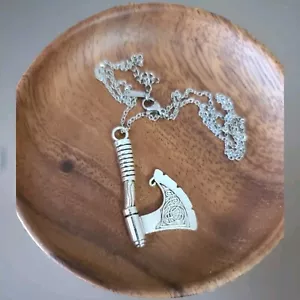 Viking Axe Necklace For Men Silver Chain Unisex 45/50cm Length Stainless Steel - Picture 1 of 9