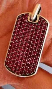 2.0Ct Lab-Created Round Red Ruby Dog Tag Men Pendant Charm 14K Rose Gold Plated - Picture 1 of 4