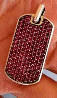 2.0Ct Lab-Created Round Red Ruby Dog Tag Men Pendant Charm 14K Rose Gold Plated - Image 1 of 4
