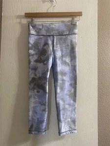 Athleta Girl Purple Grey Print Crop Legging Pants Youth Size Large 12 - Picture 1 of 3