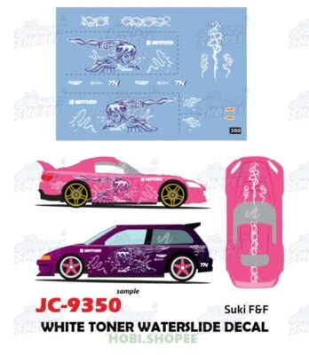 JC-9350 White Toner Waterslide Decals Suki F&F Custom 1/64 Hotwheels - Image 1 of 4