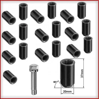 BIMECC Lug Nuts Dadi Ruota per Cerchi Japan Imbus 12x1,5 Black Neri 20 pezzi + Chiave