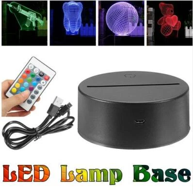 1-10X LED Lamp Base 3D Night Light Acrylic Plate Panel Holder +Remote +USB Cable - Image 1 of 4