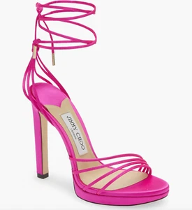 NIB Jimmy Choo Antia Fuchsia Pink Tie Wrap Ankle Platform Sandals Pumps 41 $850 - Picture 1 of 17